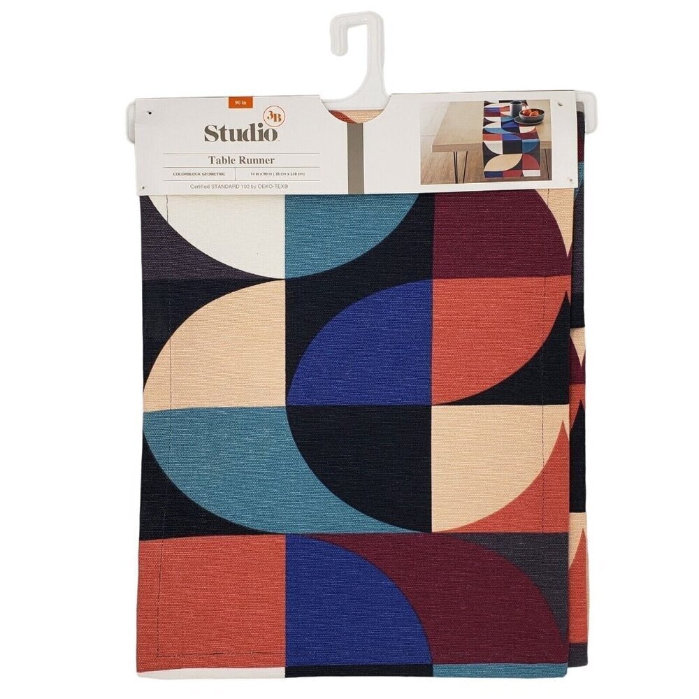 3B Studio Colorblock Geometric Table Runner 14x90 Mid Century Modern Retro‎ NEW